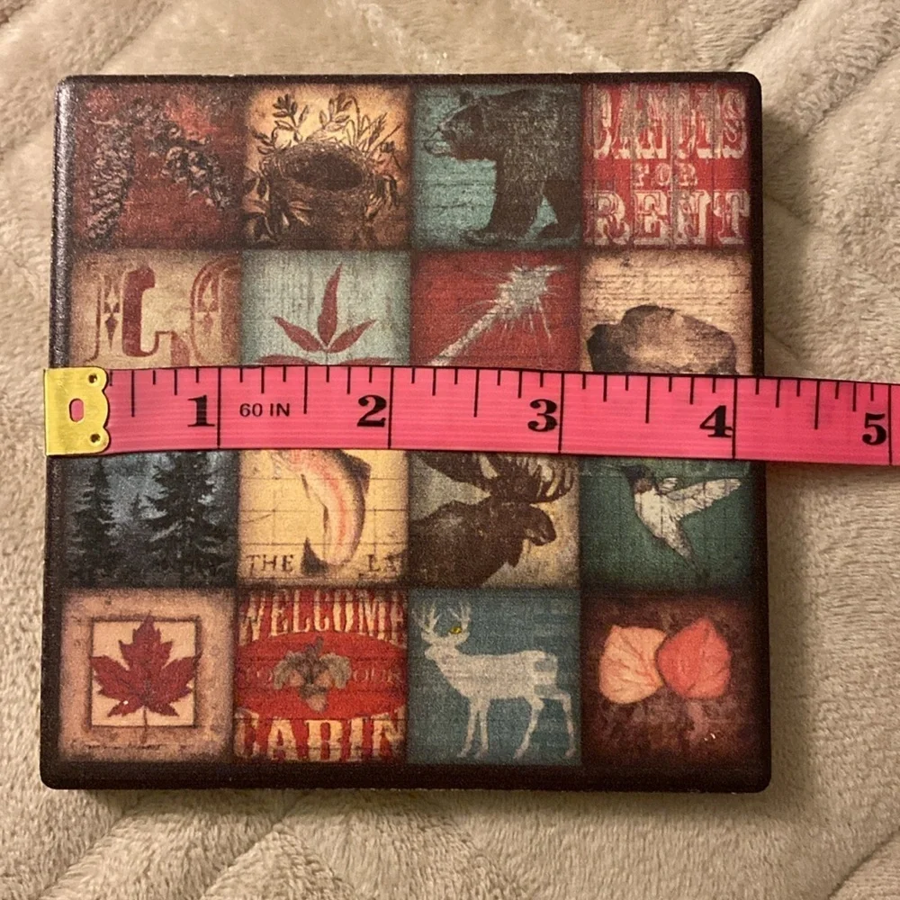Lodge 16 Patch coasters by Stephanie Marrott ceramic tiles with cork backing #16
